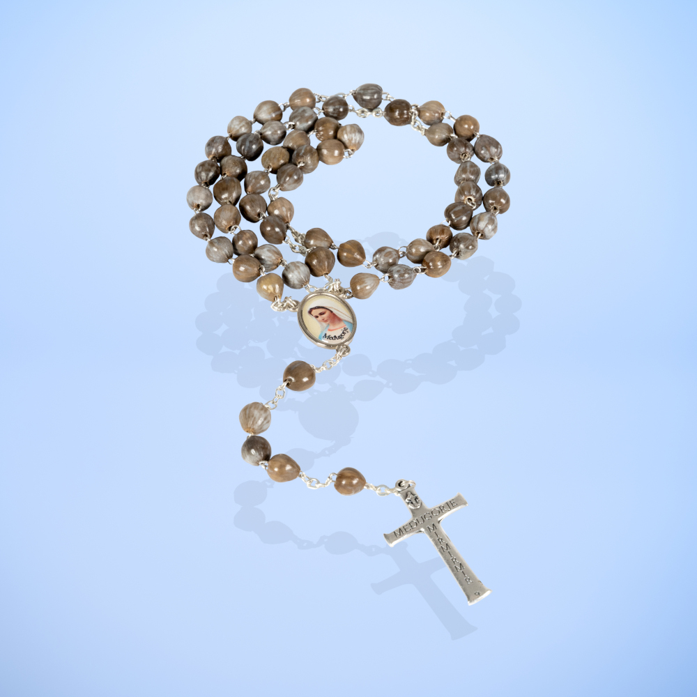 Coroncina della Divina Misericordia fatta a mano: semi Lacrime di Giobbe, Medaglia di Gesù e della Madonna di Tihaljina