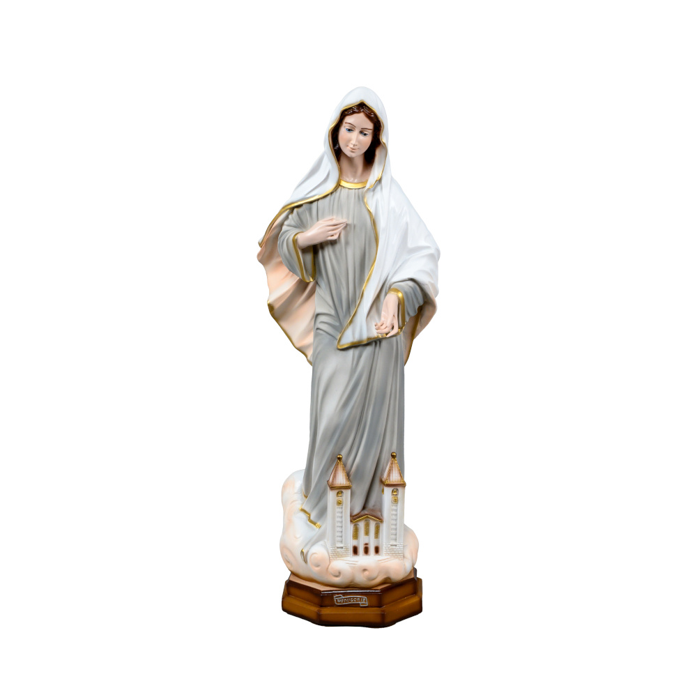 Statua Madonna Regina della Pace di Medjugorje su Nuvola con Velo – Dipinta a mano, Fatta a Medjugorje
